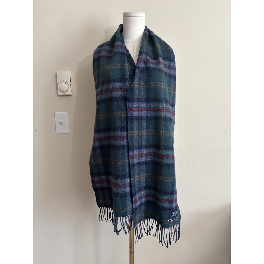 Joules Clothing of Great Britain Plaid Tartan Scarf Fringe 100% Wool Blue Red